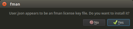 fman dialog asking whether you want to install the User.json license key file