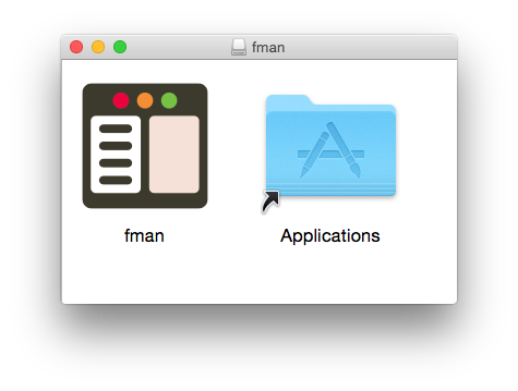 fman's installer. fman's icon is on the left and the Applications icon is on the right.