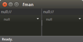 fman showing the empty location null:// in both panes