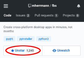 fbs' GitHub project page, with 1245 stars