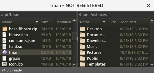 fman screenshot on Fedora Linux