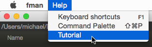 The Tutorial entry in fman's Help menu on Mac