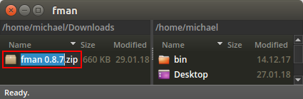 fman renaming a file, correctly pre-selecting the file name without the extension.