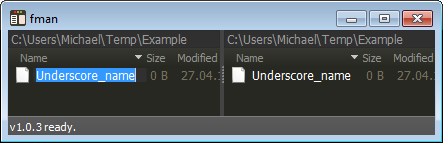 A file being renamed in fman. The underscore in the name is visible.