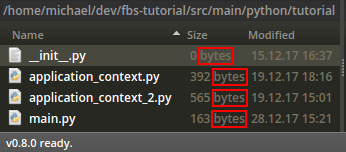 fman's Size column displaying bytes