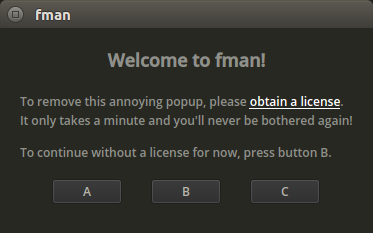 fman welcome screen